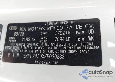 2019 Kia Forte Lxs from USA, damaged, VIN 3KPF24ADXKE030288